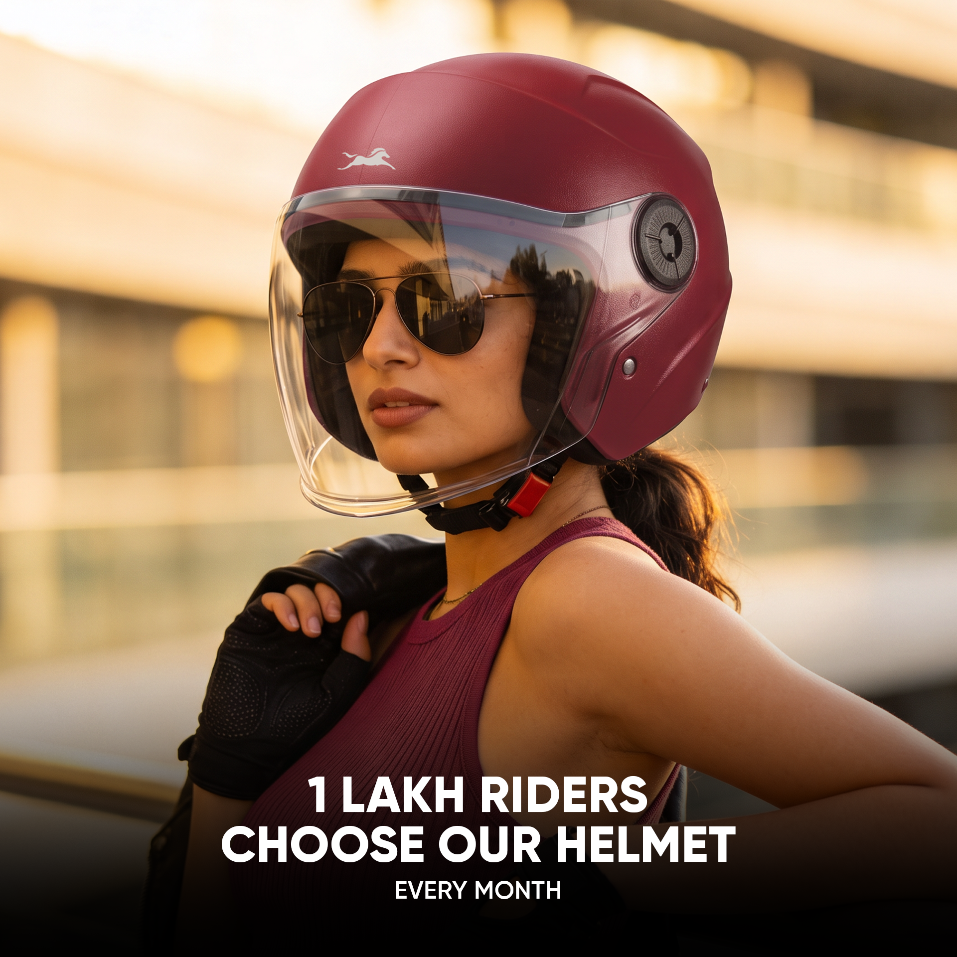 TVS Ace ISI Certified Open Face Matte Finish Helmet with Full Coverage Visor for Men and Women | Available in Eight Colors